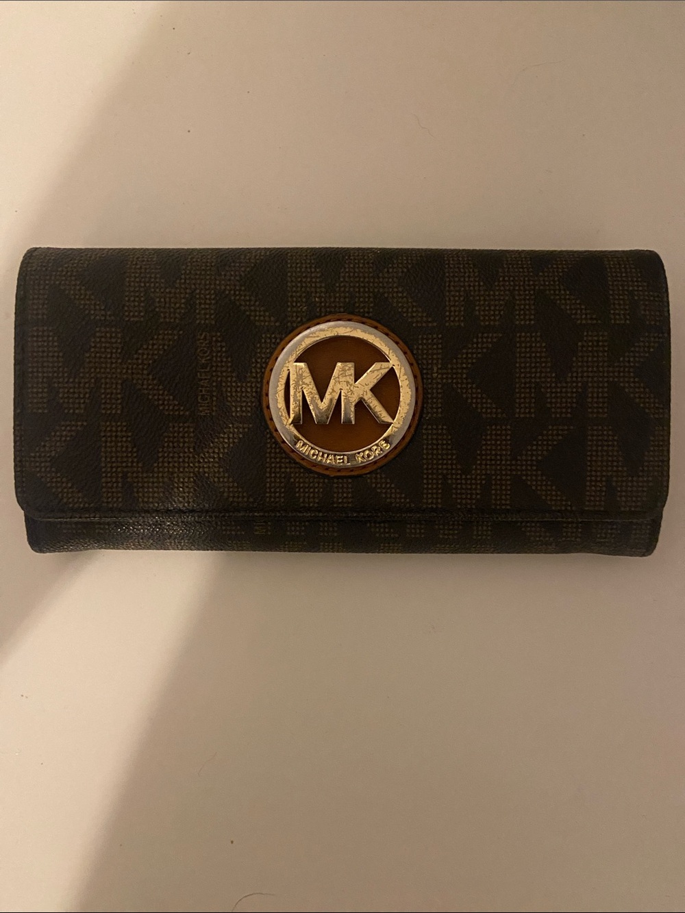 Michael Kors Dark Brown MK Logo Continental Wallet